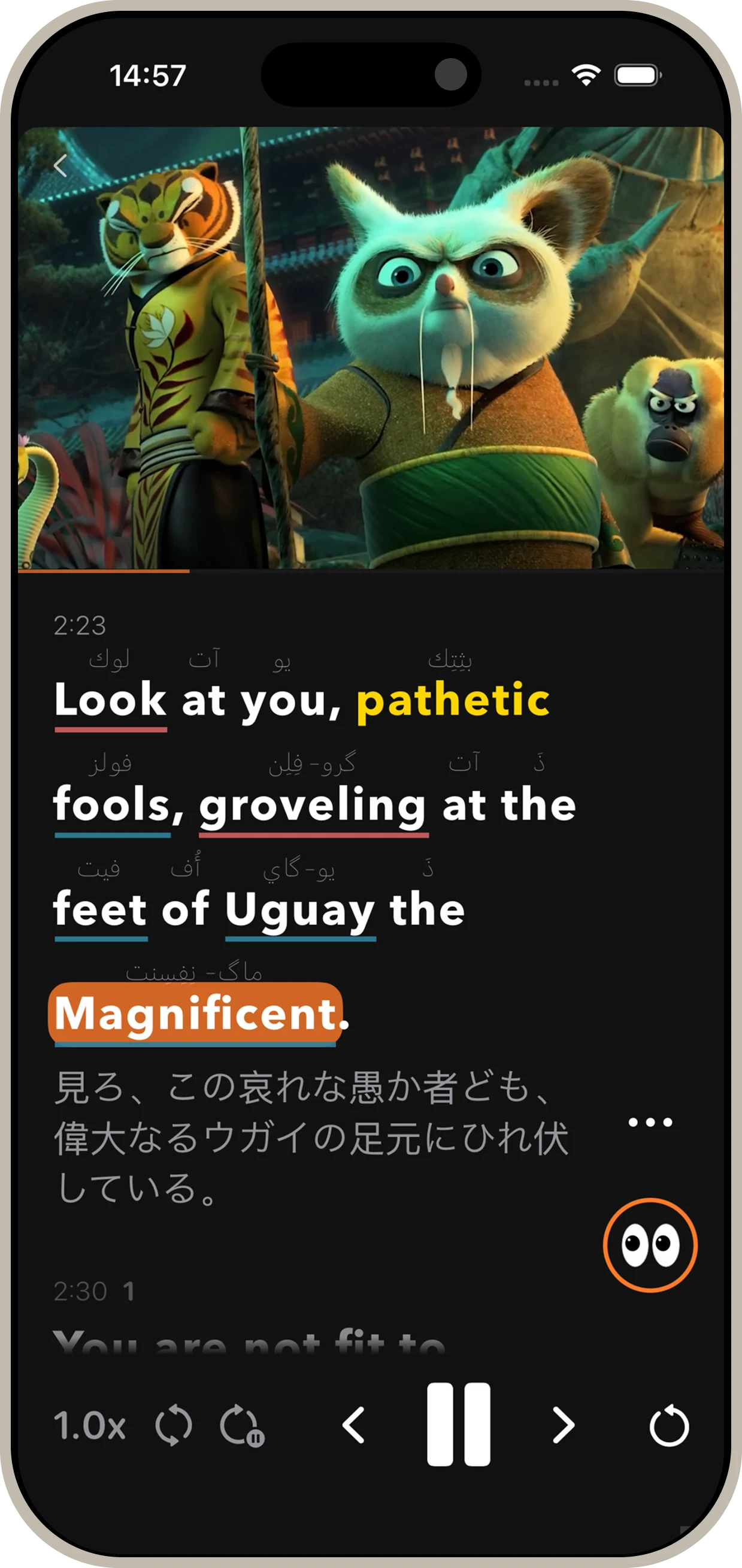 Bilingual subtitles with AI grammar analysis — language learning app for movies and shows