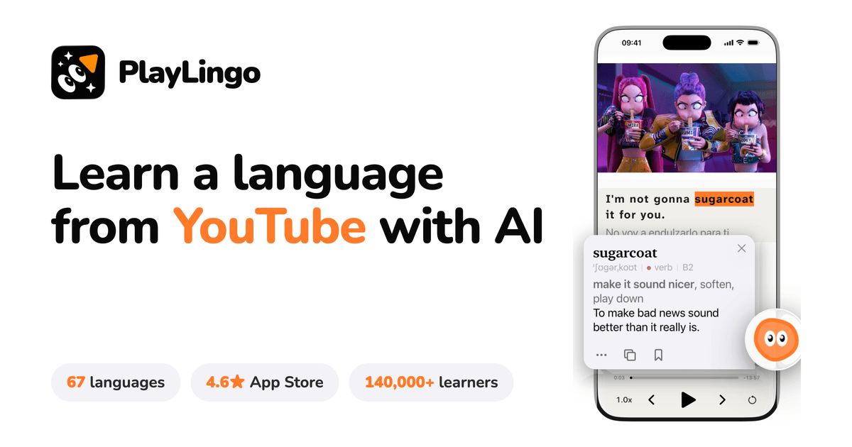 PlayLingo cover: Learn a language from YouTube with AI