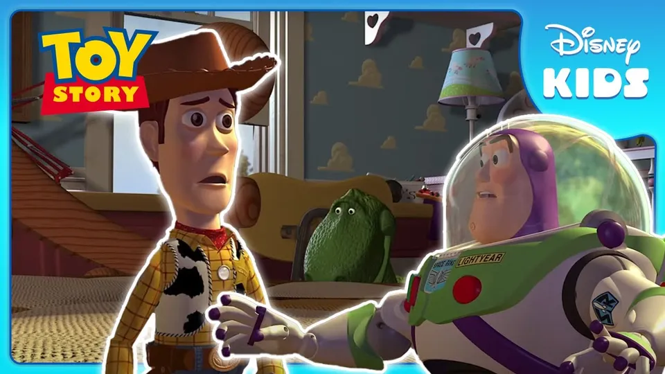 Сцена из фильма на YouTube: “Woody Meets Buzz! | Toy Story | Disney Kids”